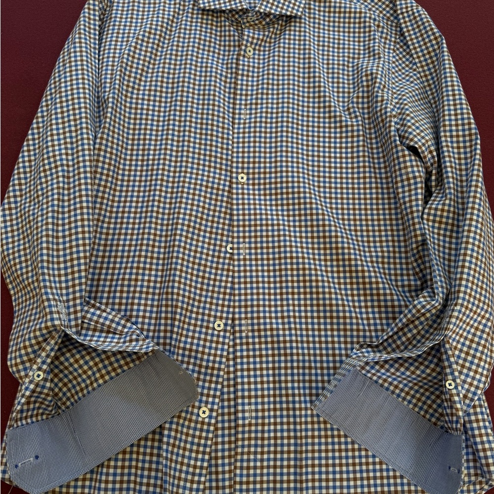 Bugatchi Blue and Brown Checkered Shirt